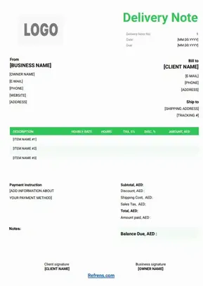 Delivery Note Sample Word