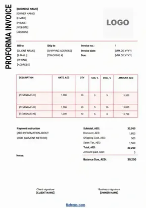 Proforma Invoice Format