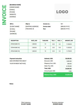 Cleaning Invoice Template