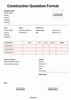 Construction Quotation Format