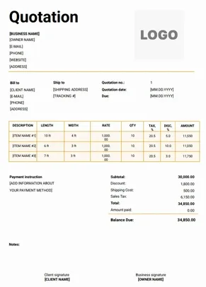 Construction Quotation Format in Word