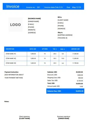 Interior Design Invoice Template