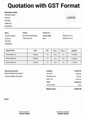 Quotation with GST Format