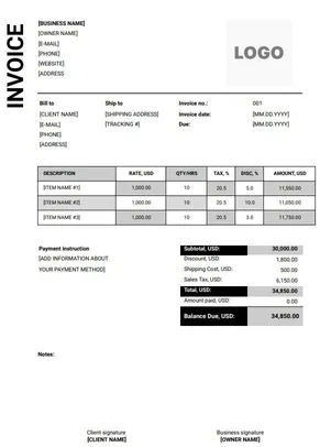 Service Invoice Template