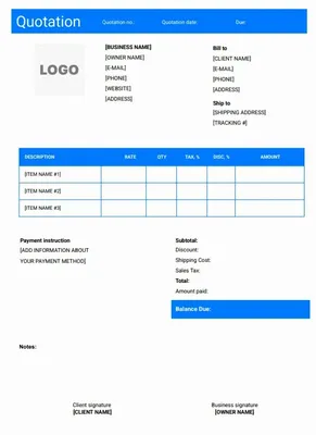 Service quote template sample displaying clear cost breakdown and validity date for fast client approval