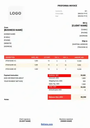 Proforma Invoice Sample Word