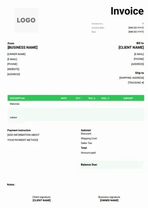 Construction Invoice Template
