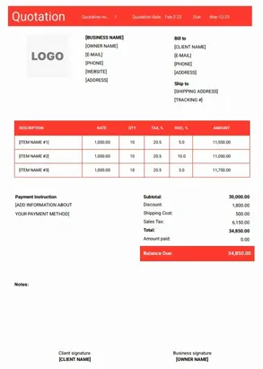 Contractor Quotation Format in Word