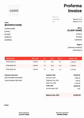 Proforma Invoice Format