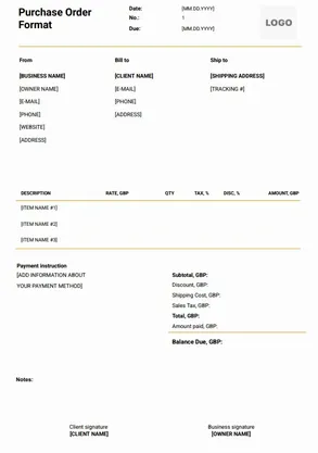 Purchase Order Format