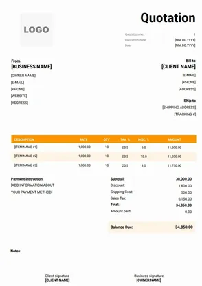 Construction Quotation Format Design in Word