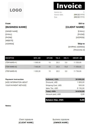 Content Writer Invoice Template