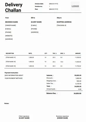 Delivery Challan format word