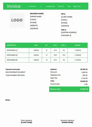 Download Free Invoice Template in Word