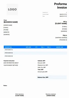 Simple Proforma Invoice Template