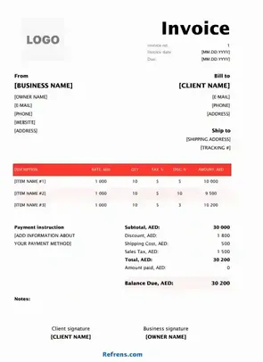 Automotive invoice template