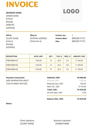 Service Invoice Template