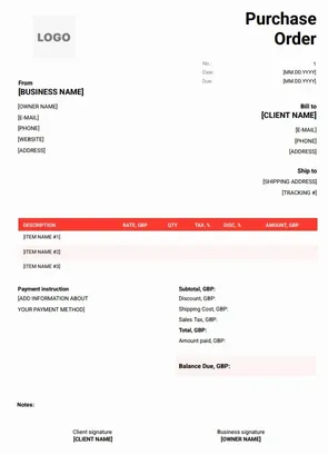 Free Purchase Order Template