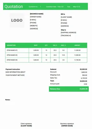 Interior Design Quotation Template in Word