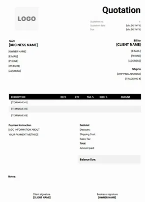 Downloadable quote template for creating professional business quotations