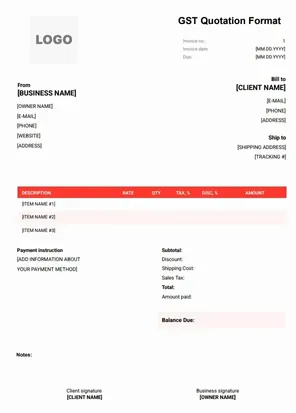 GST Quotation Format in Word