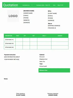 GST Quotation Format in Word