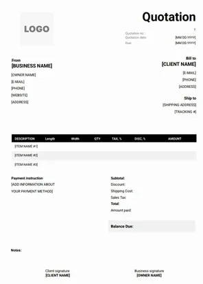 Quotation Template for Interior Work