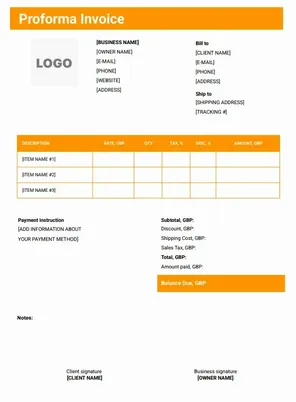 Editable Proforma Invoice Template