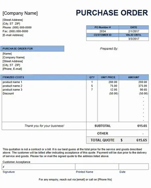 Online Purchase Order Template