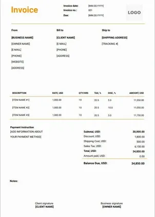 Freelance Invoice Template Word