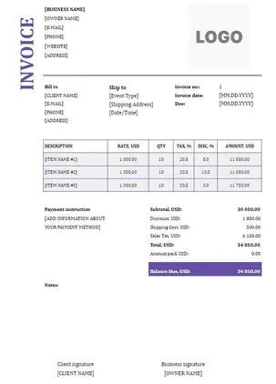 Catering Invoice Template