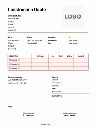 Building Construction Quote Template