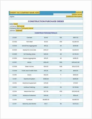 Online Purchase Order Template