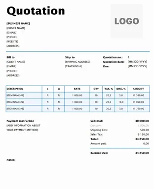 Interior Design Quotation Template in Excel