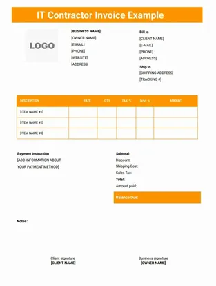 IT Contractor Invoice Example