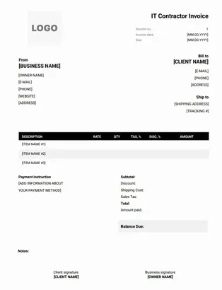 IT Contractor Invoice Template