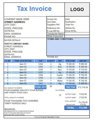 Tally Invoice Template