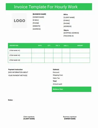 Invoice Template For Hourly Work