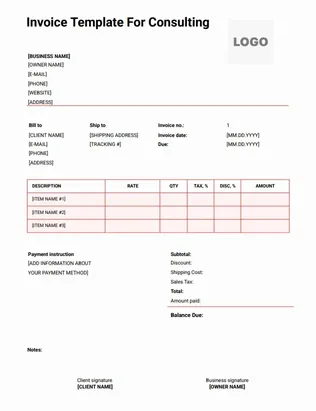 Invoice Template for Consulting