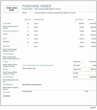 Online Purchase Order Template