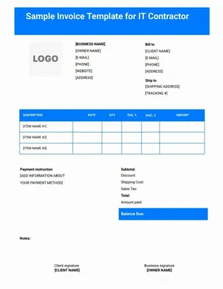 Sample Invoice Template For IT Contractor