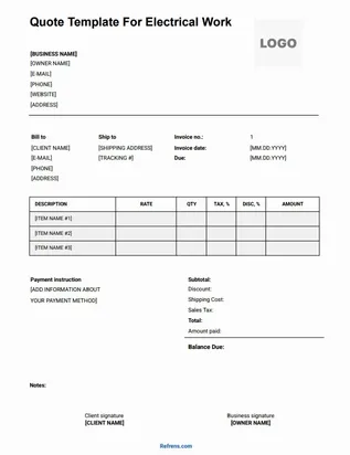 Quote Template For Electrical Work