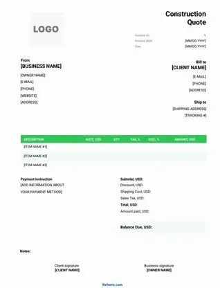 Construction Quote Template