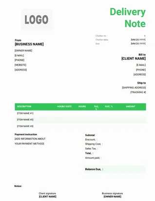 Delivery Note Format Word 2