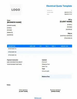 Electrical Quote Template