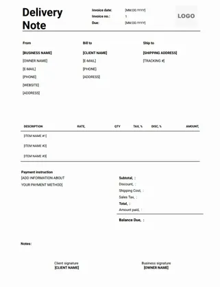 Delivery Note Format Word 