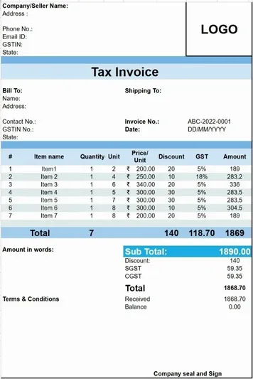 GST Bill Format