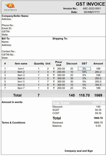 GST Bill Format