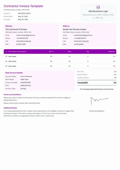Contractor Invoice Template
