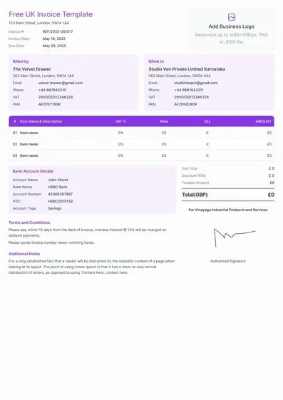 Free UK Invoice Template